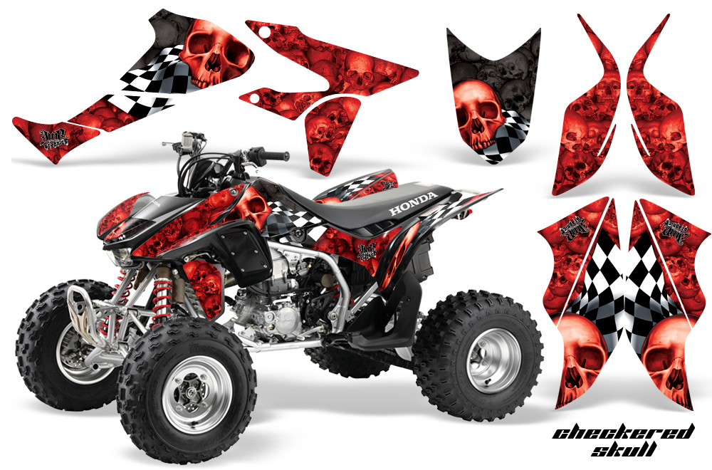 Honda TRX450 Graphics Kit CHECKEREDSKULL RED BLACK